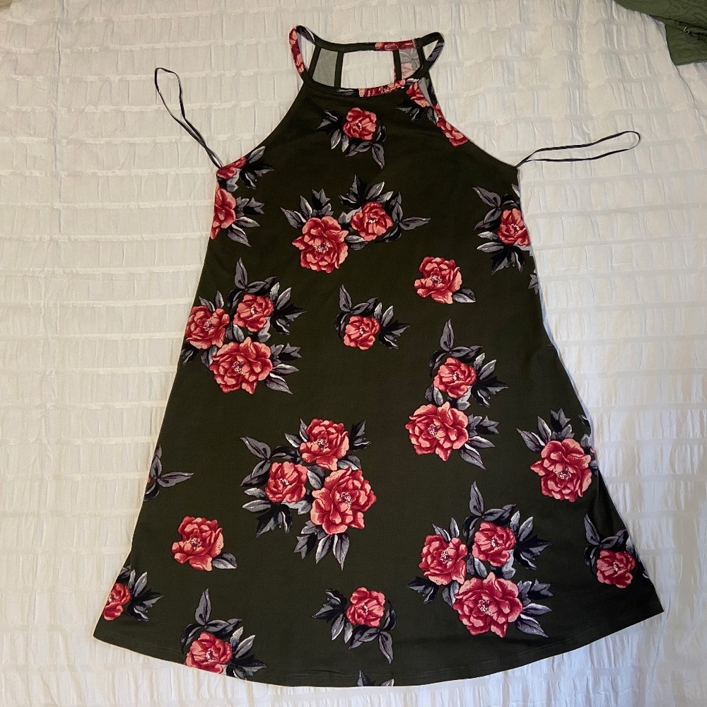 Nine Britton Olive Green Floral Mini Dress, Size Small